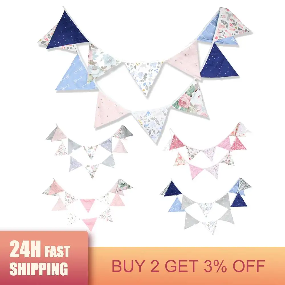 12 Flags 3.2m Pennant Decoration Banner Bunting Nordic Flowers Paper Flag  Party Bell Garland Birthday Wedding Decoration Party