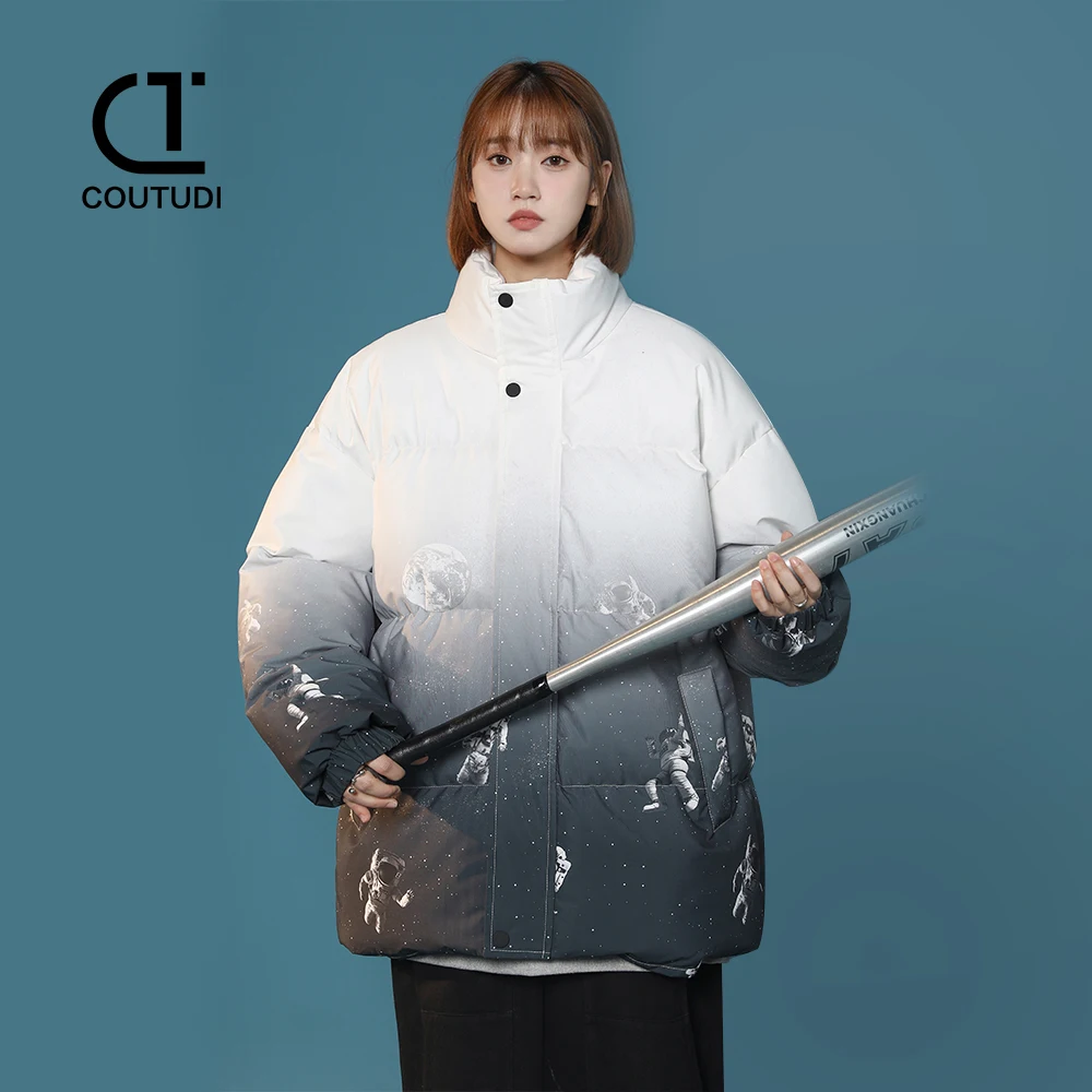 COUTUDI-Men's Warm Puffer Jackets, Thick Parkas, Padded Down Outwear, Long Sleeve, Couple Color Changing, Casual, Winter, New