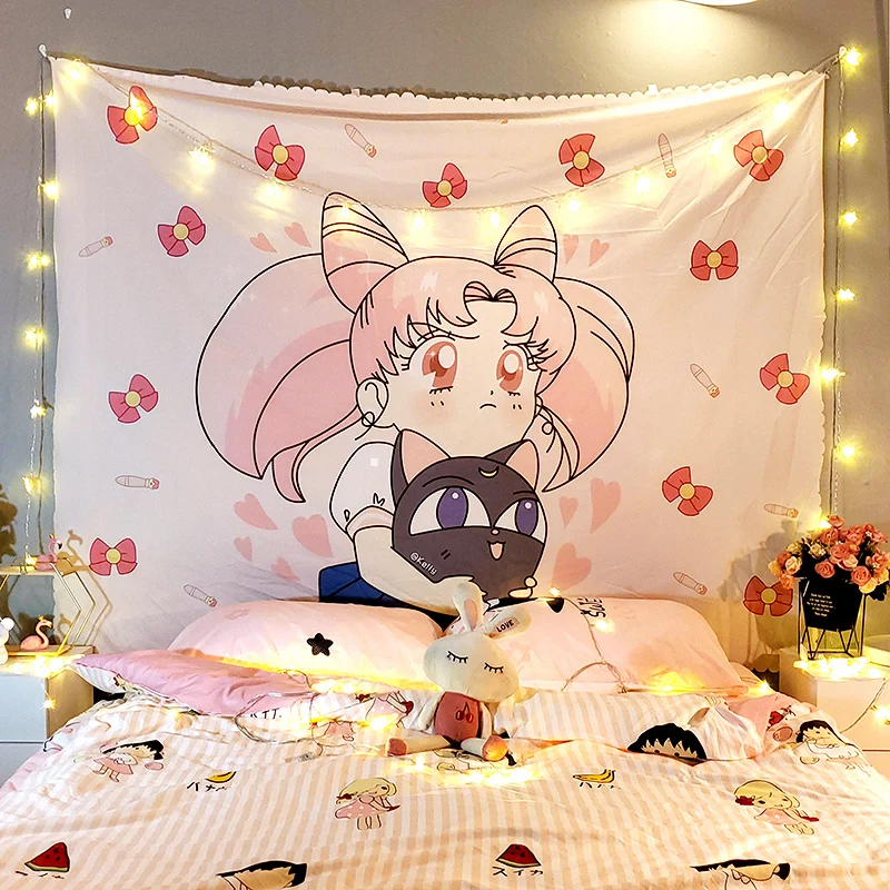 Girls Cute Lace Anime Tapestries Room Decoration Kawaii Fairy Pink