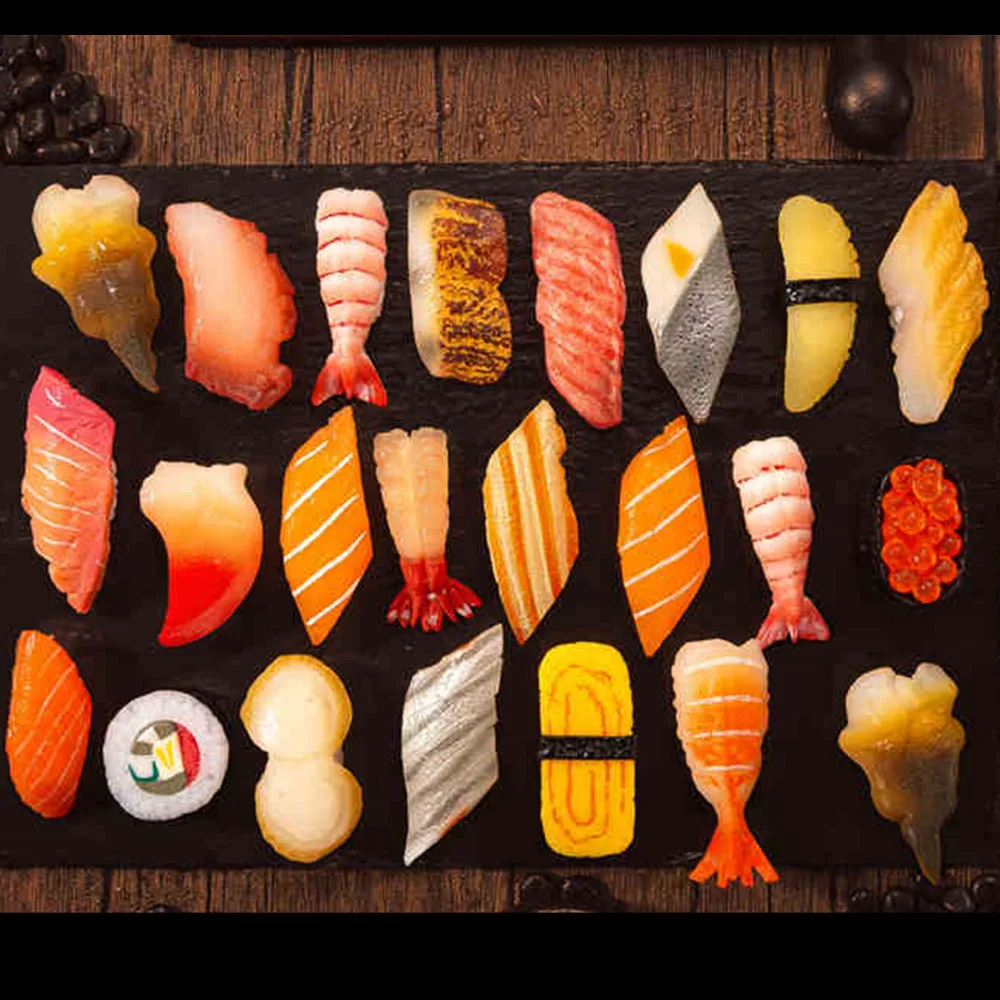 Japanese Cuisine food props hotel restaurant store shop decoration fake Simulation rice shrimp Salmon fish fillet slices sushi