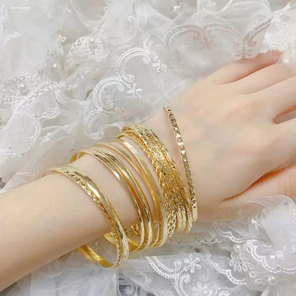 12PCS Metal Bangles Women Heavy Punk Styles Hiphop Textured Fashion Bracelets