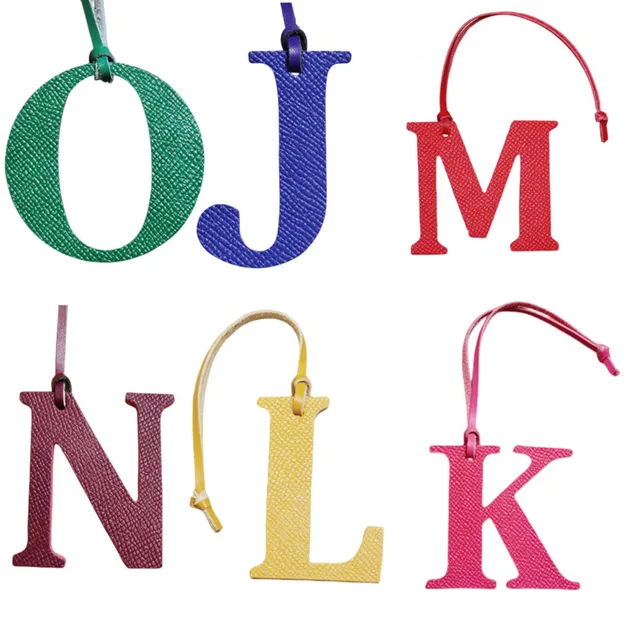 DIY Alphabet I J K L M N O Genuine Leather Initial Capital English Letter Keychain Backpack Pendant Ladies Women Bag Charm
