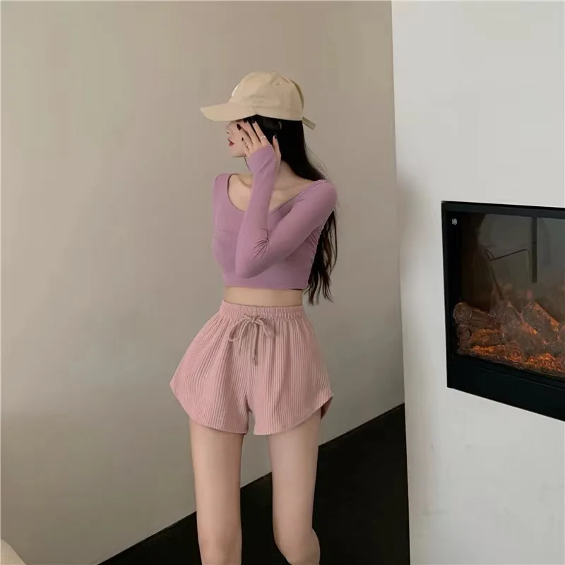 Women Shorts Summer High Elastic Lace Up Drawstring Sleep Bottoms Fitness Running Simple Home Safety Underwear Cool Comfortable