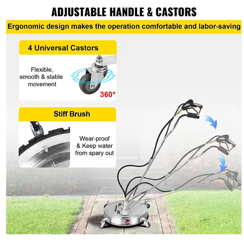 OnniLuLu 24 Inch/20 Inch Pressure Washer Surface Cleaner with 4 Wheels Dual Handle Industrial Flat Roof Rotary Stainless Steel
