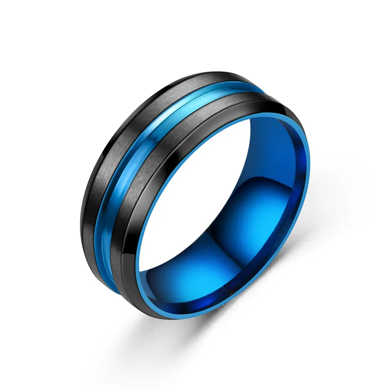 INRENG Men's 8mm Titanium Rainbow Wedding Ring - Black Matte Brushed Band With Groove, LGBT Couple Ring - View #4