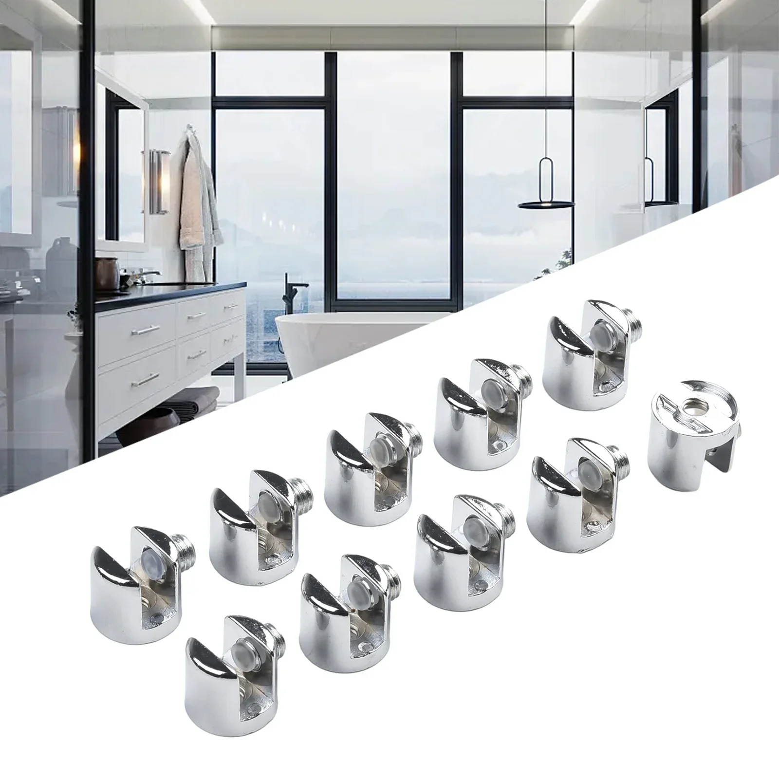 Clips Glass Bracket Clamp Silver Zinc Alloy 10pcs Chrome For Fixing Bathroom Glass Holders Home Shelf Support Shelves 4
