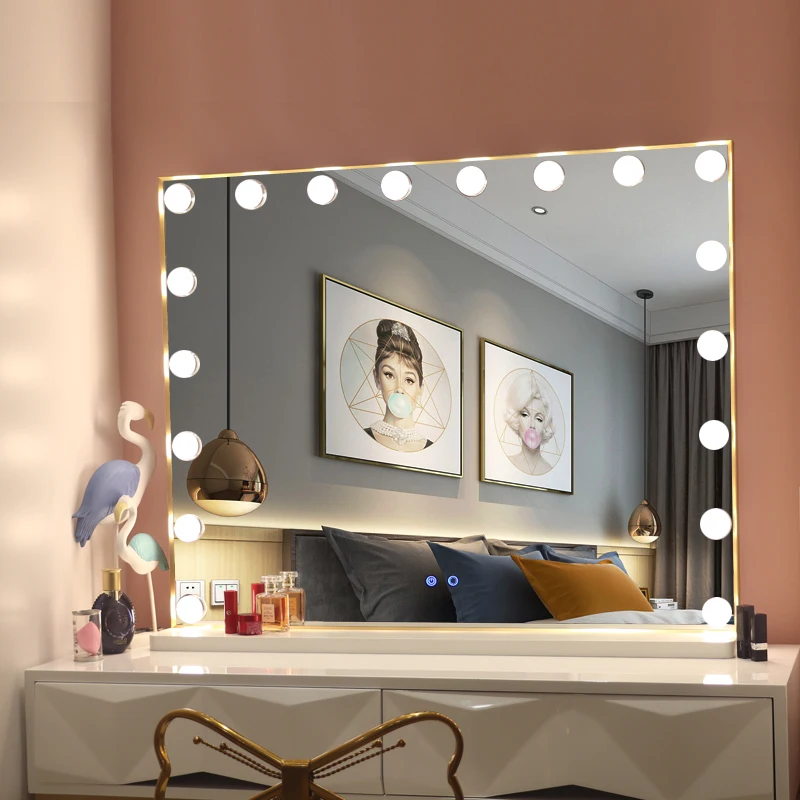Square Base Large Touch Sensor Switch Touch Screen with LED Light Make Up Makeup Hollywood Vanity Cosmetic Mirror