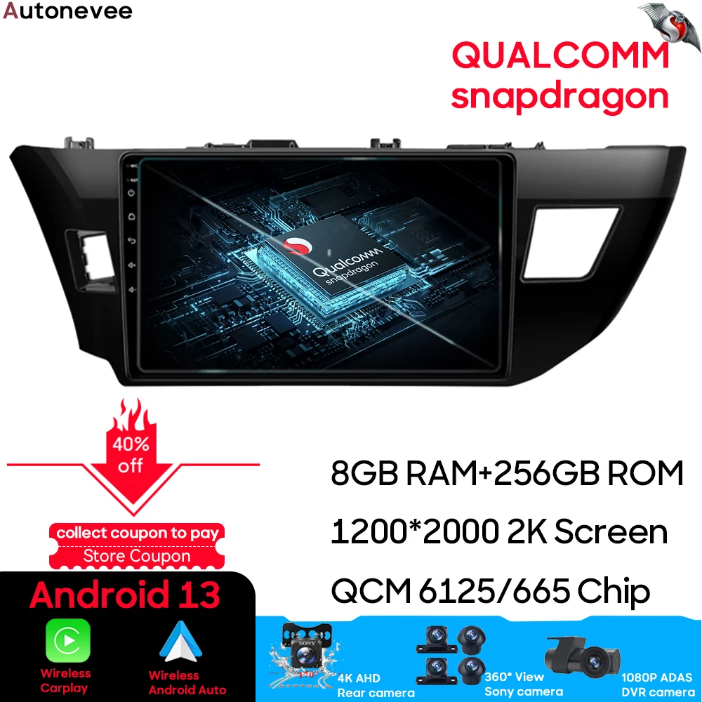 

For Toyota Corolla 11 2012 - 2016 Qualcomm Snapdragon Android 13 Car Radio Multimedia Video Player GPS Navigation Wifi Carplay