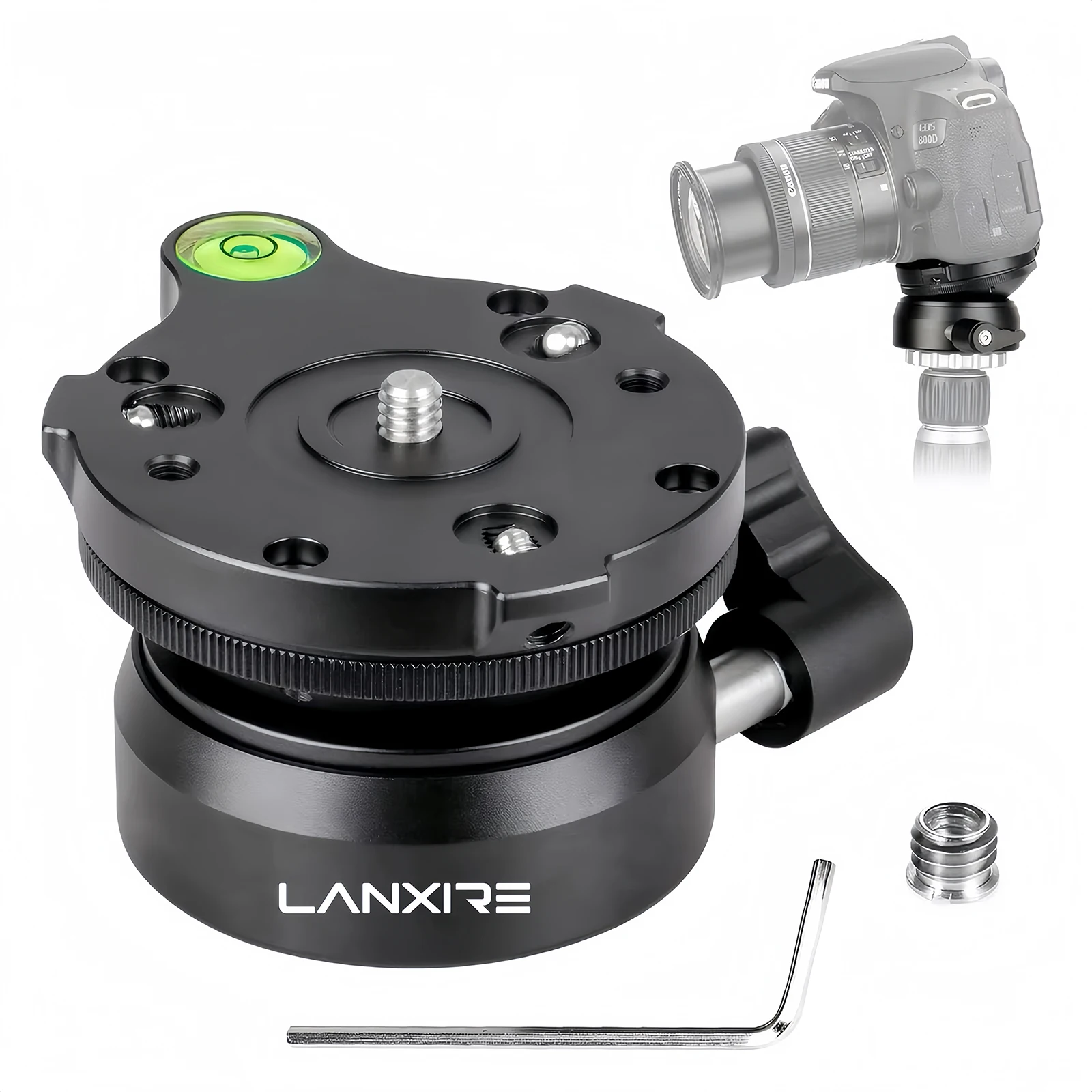 Lanxire Tripod Head Leveling Base Leveling Head Half Ball 1/4" Thread Offset Bubble Level For DSLR Canon Nikon Sony Tripod Ball Head Leveling Base Mount