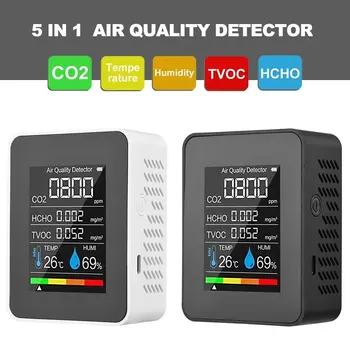 다기능 CO2 계량기 디지털 온도 습도 테스터, 이산화탄소 TVOC HCHO 감지기, 공기질 모니터, 5in 1