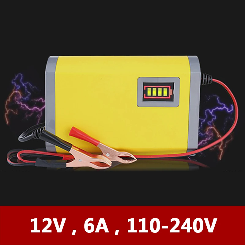 Universal 12 Volt 6A Battery Charger for Electric Car Motorcycle Tricycle Lead Acid AGM GEL Dry