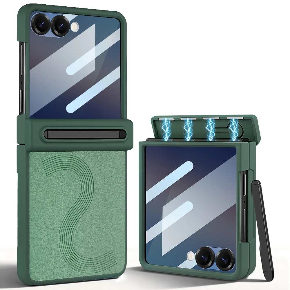 Striped Design Phone Case with Pen & Integrated Film Protection