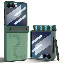 Striped Design Phone Case with Pen & Integrated Film Protection - Galaxy Z Flip 7 (Green)