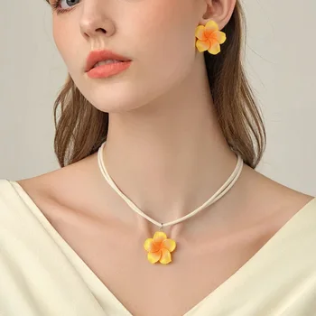 European American Jewelry Sets Dopamine Egg Flowers Earrings For Women 2025 Trending New Sweet Flower Pendant Necklace Choker