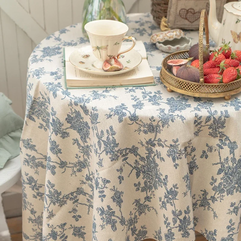 Table Cloth Cotton Linen Flower Print for Coffee Table Dining
