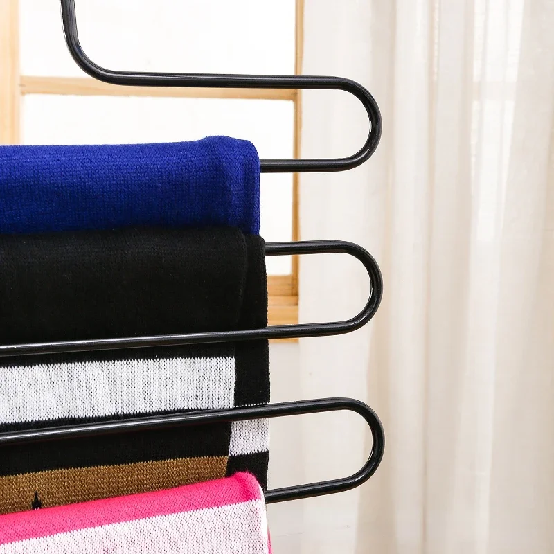 5 Layers S-shaped Pants Hanger Multifunctional Anti-skid Stainless Steel Pants Rack Wardrobe Storage Scarf Rack Iron clothes hanger pants rack storage hanger