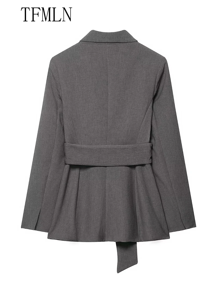 New 2025 Autumn Women Blazer Coats With Belt Fashion Notched Long Sleeve Chic Causal Jackets Office Lady Solid Outwear Tops