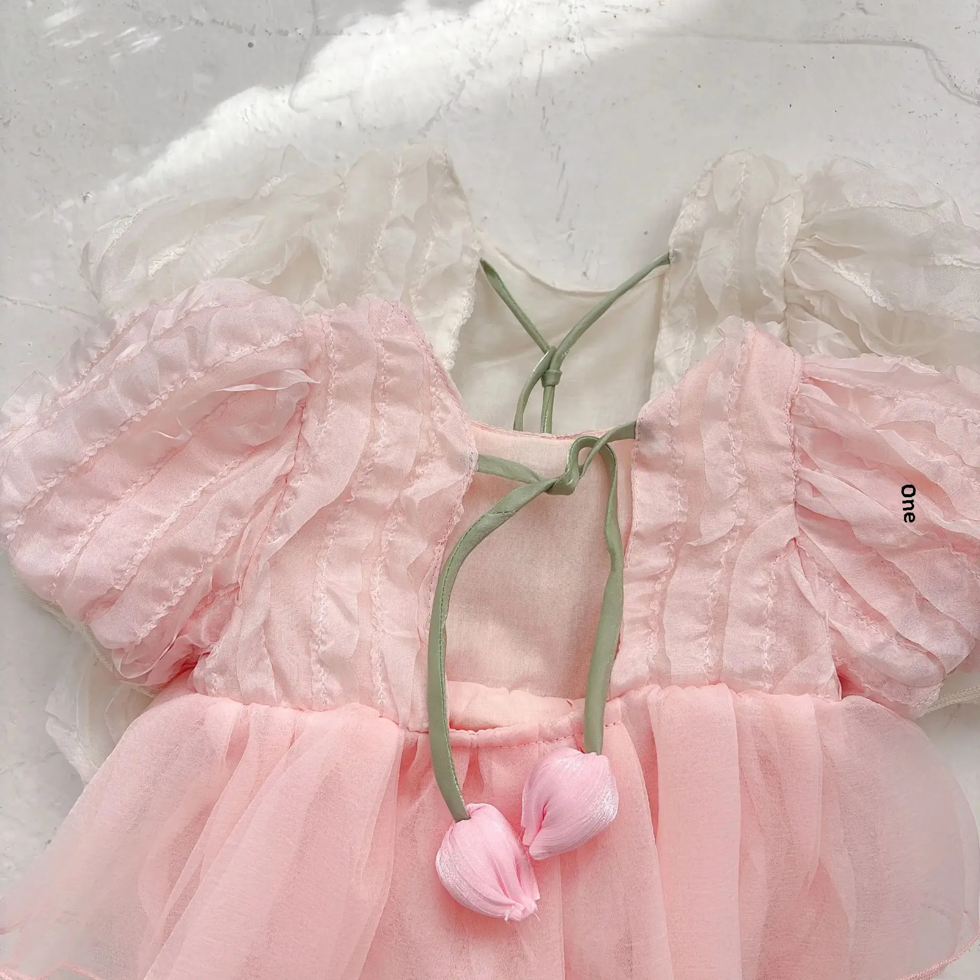 Summer New Sweet Baby Girl Romper Bubble Sleeve Short Sleeve Backless Tulip Month Full Moon Clothes Infant Fashionable Onesie