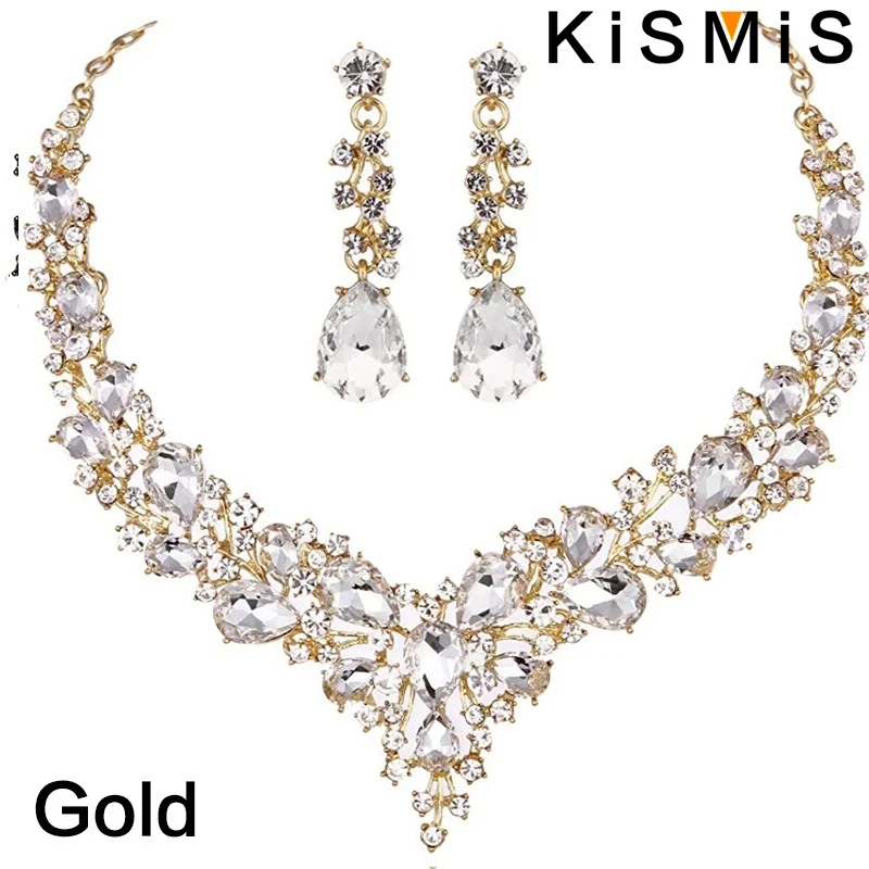 Elegantes Braut-Set mit Kristall-Strass-Halskette und Ohrringen, Hochzeit, Valentinstag, Geschenk, Tropfenform, baumelnder Statement-Schmuck – Detail 12