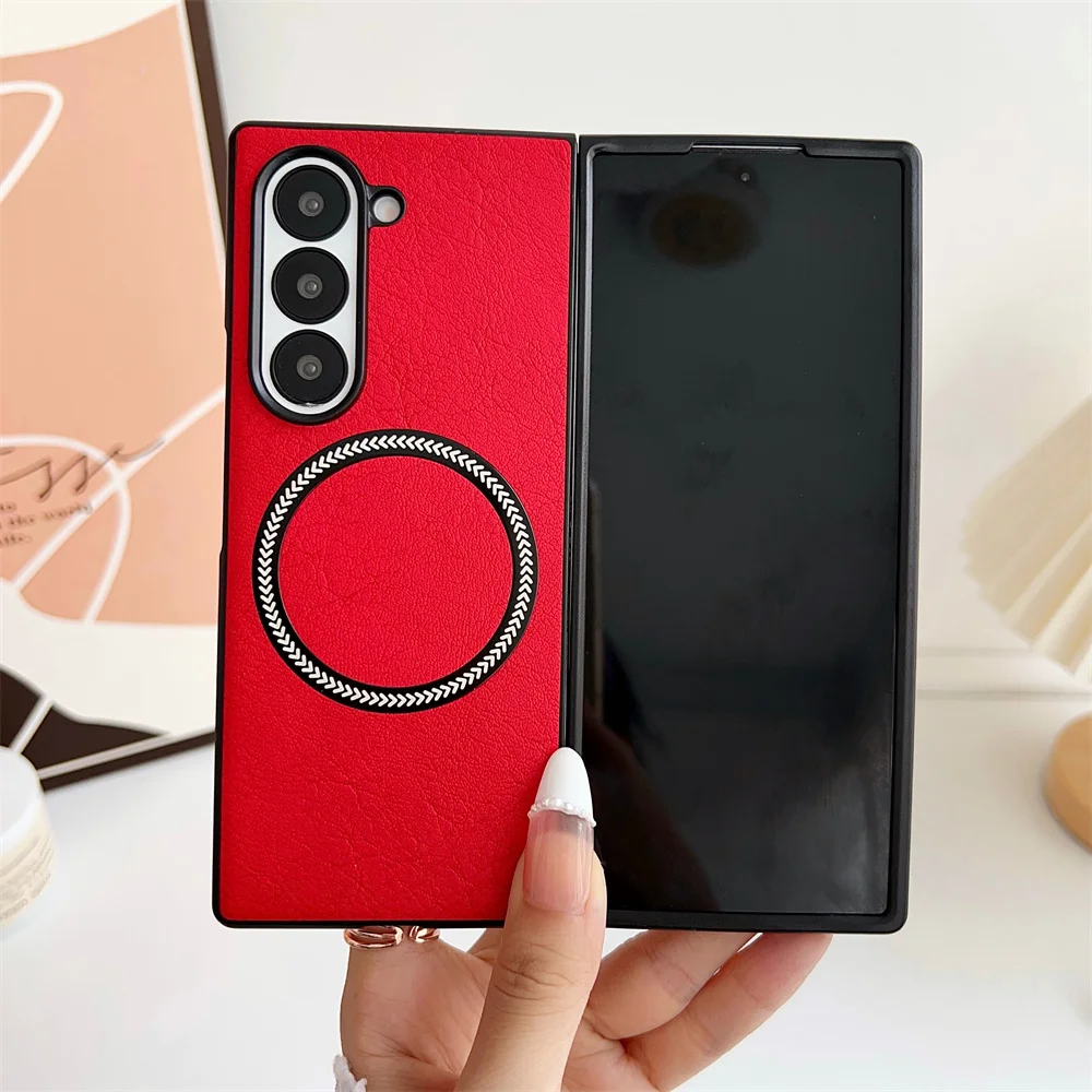 Étui de protection magnétique en cuir de luxe pour téléphone Samsung Z Fold 6 4 5 5G Fold6 pour chargement sans fil Magsafe Coque arrière mate_voghion.com