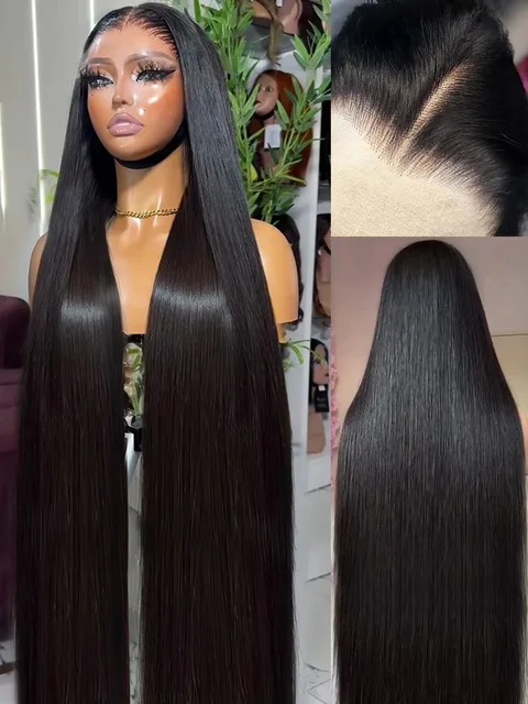 100% Human Hair 30 40 Inch Bone Straight 13x6 HD Transparent Lace Frontal Wig Black 13x4 Lace Front Wigs Brazilian Pre Plucked 5