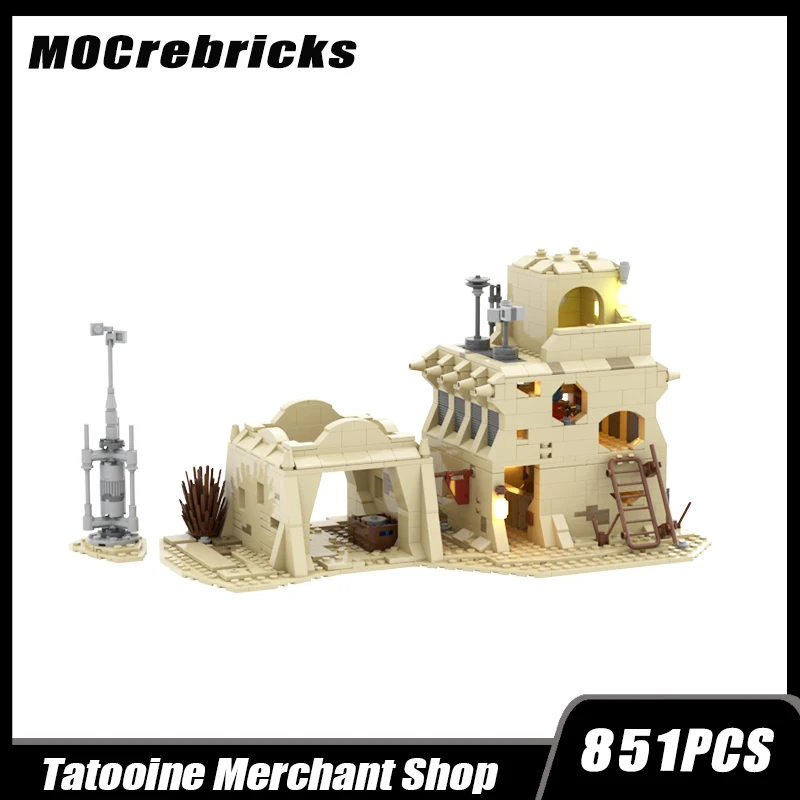 

MOC Space Film Desert Architecture Modular Tatooines Merchant Store Garage Building Block Assembly Model Brick Toy Children Gift