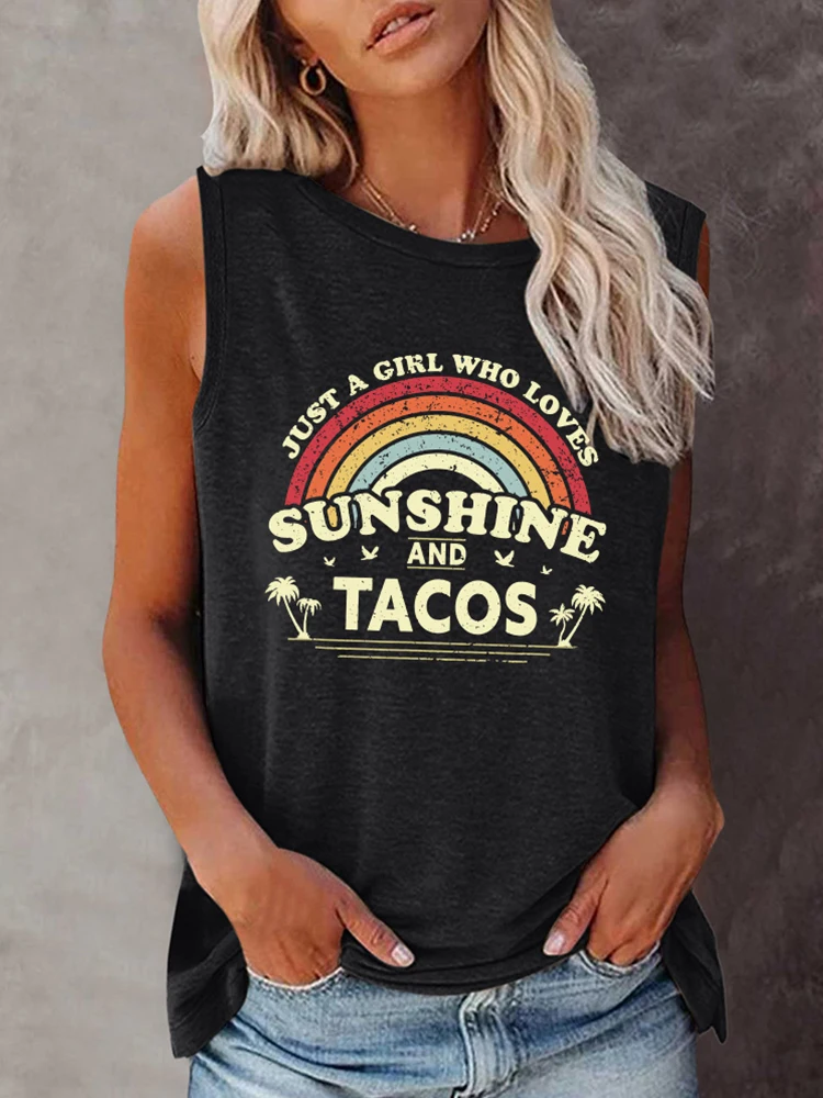 Seeyoushy Just A Girl Who Loves Sunshine and Tacos Print Summer Women Tank Top Sleeveless New Graphic T Shirt Y2k Aesthetic Tops 4