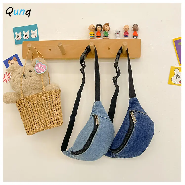 

Qunq 2023 Summer INS New Boys Girls Simplicity Casual Fashion Denim Zipper Breathable Wear-Resistant Crossbody Bag Holiday Gift