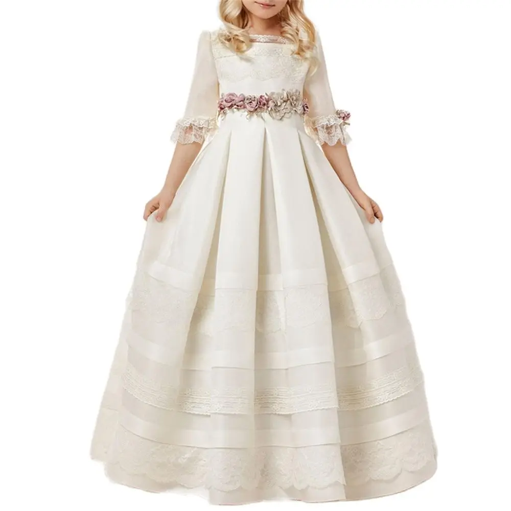 

Formal First Communion Baptism White Flower Girl Dress Toddler Birthday Girl's Dress with Toddler Pageant Dresses