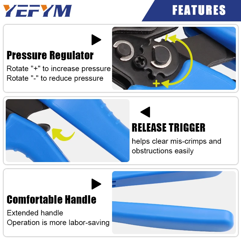 For Open Barrel Terminals YFL-431B Wire Crimping Pliers 6.3/8.2/10.2mm Spade 16-10AMG Crimping Tools Manual Crimp Fold Tools 6