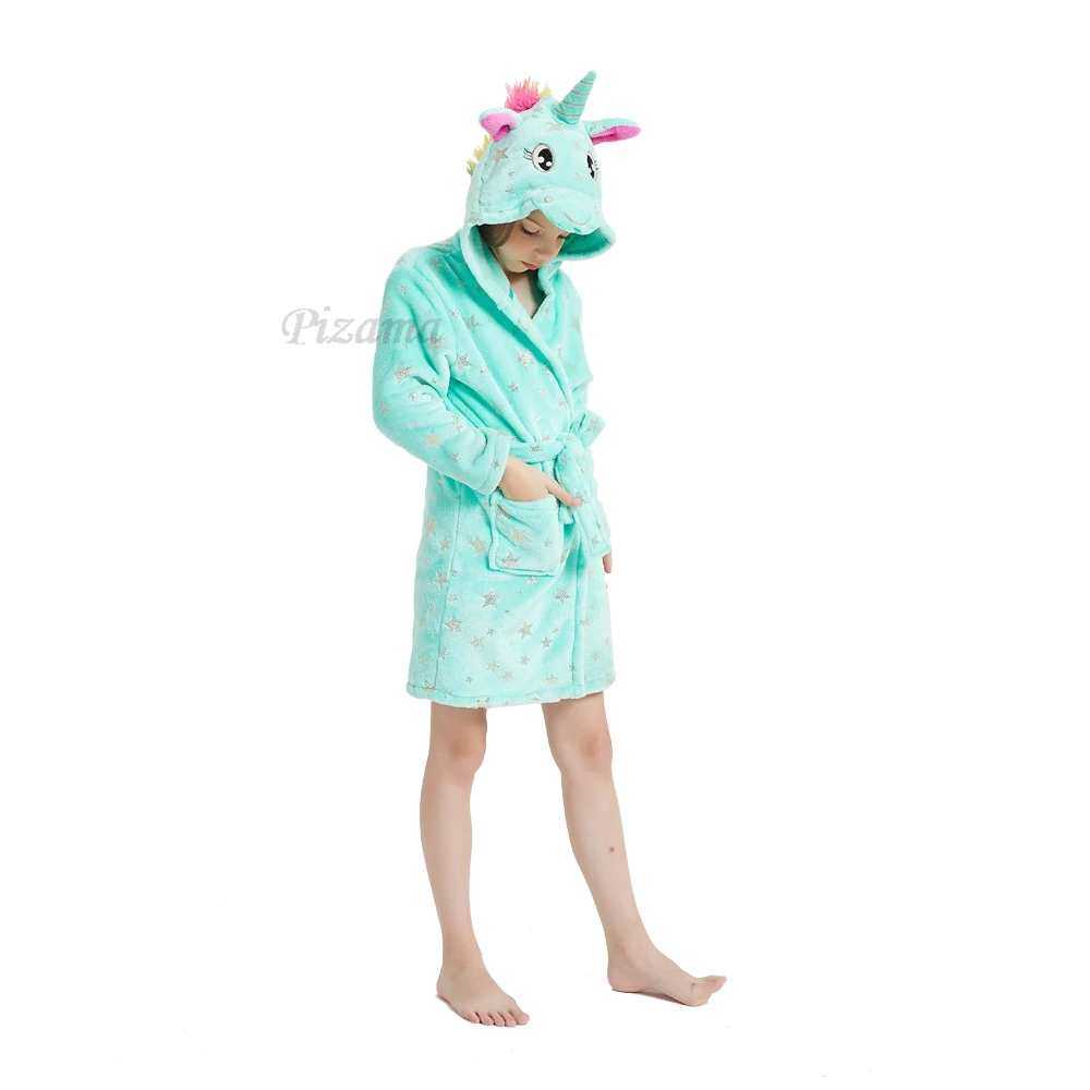 Girls Blue Star Print Bathrobe Children's Pijama Infantil Girls Unicorn Kigurumi Nightgowns Kids Sleepwear Pyjamas Bath Robes
