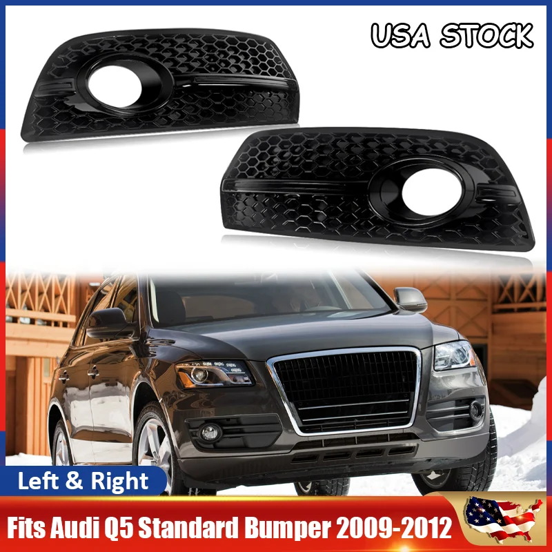 아우디 Q5 8RB 2009 2010 2011 2012용 허니콤 그리드 안개등 커버 프론트 로워 범퍼 안개등 그릴 커버 글로스 블랙 트림