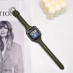Elegant Leather Smart Watch Strap for Women - Premium Replacement Band for Fitbit Versa/Sense Series (Avocado green)