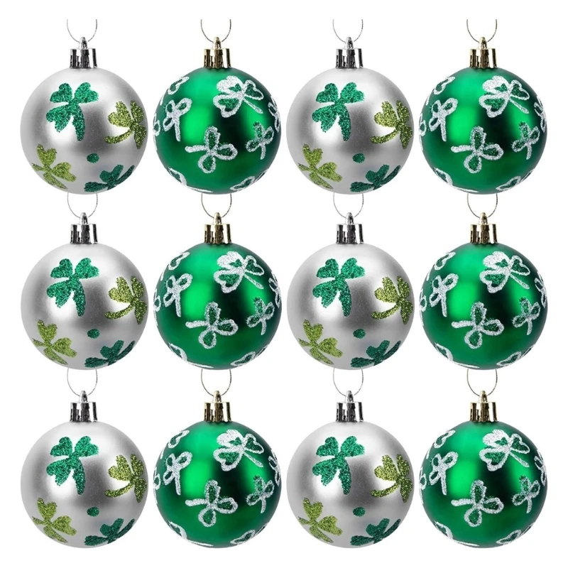 

12Pcs Patricks Day Ornament Shamrock Hanging Ball Bauble Party Decoration