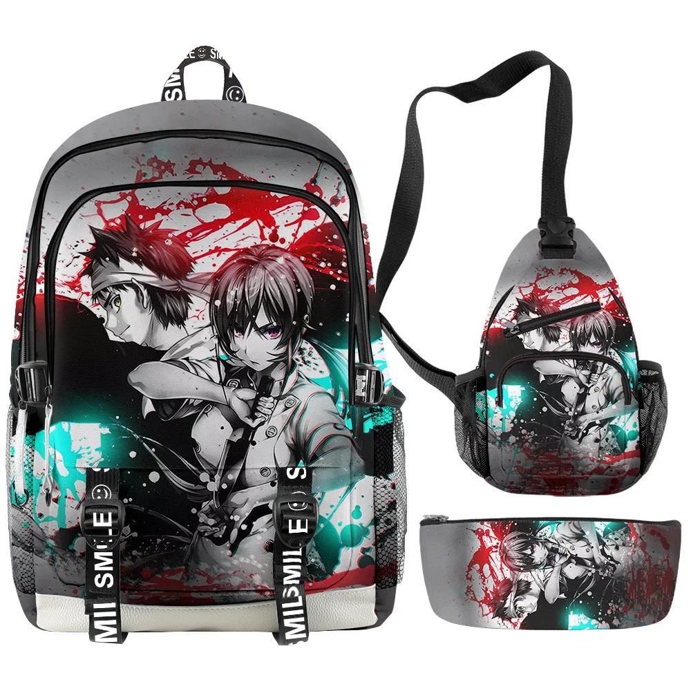 Popular Food Wars Shokugeki No Soma 3D Printed 3pcs/Set Student School Bags multifunction Travel Backpack Chest Bag Pencil Case