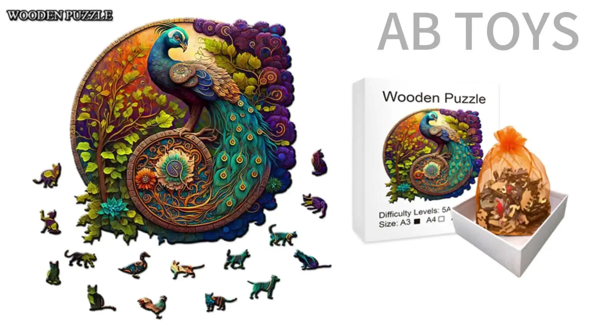 MAKUARI Chromatic Feathers Wooden Puzzle - 200 Piece Unique Shape Jigsaw For Adults