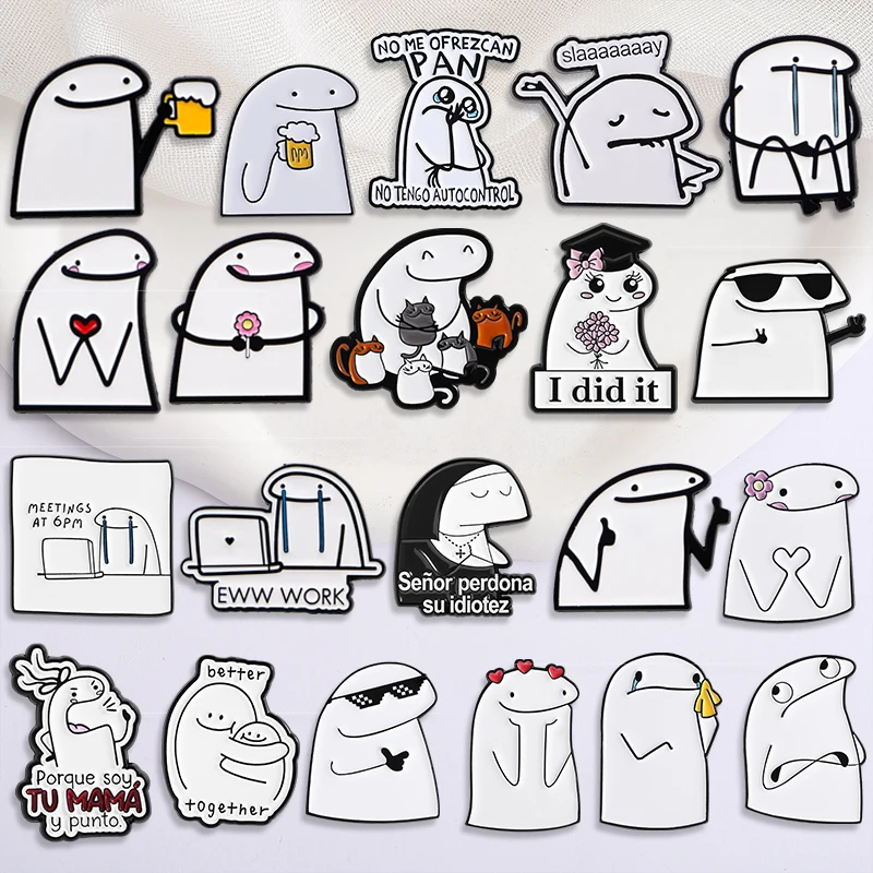 Lustige vereinfachte Figuren Flork Meme mit Bier Blume Emaille Pins süße Geste Liebe Broschen Revers Abzeichen Schmuck Geschenk für Freunde – Detail 8