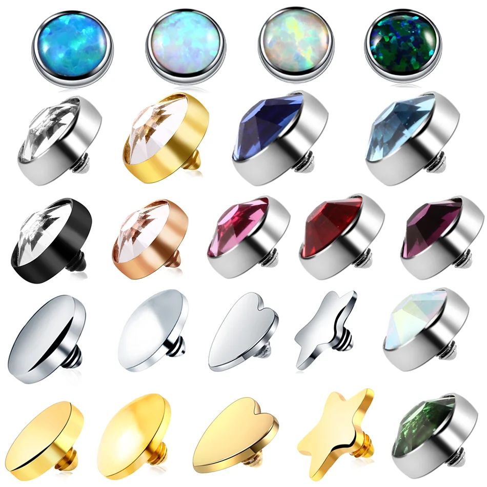 1 Pz Titanio Dermal Anchor Top 4Mm Micro Dermal Head Surface Piercing Cz Gem Skin Diver Ancore Dermiche Monili Penetranti Del Corpo