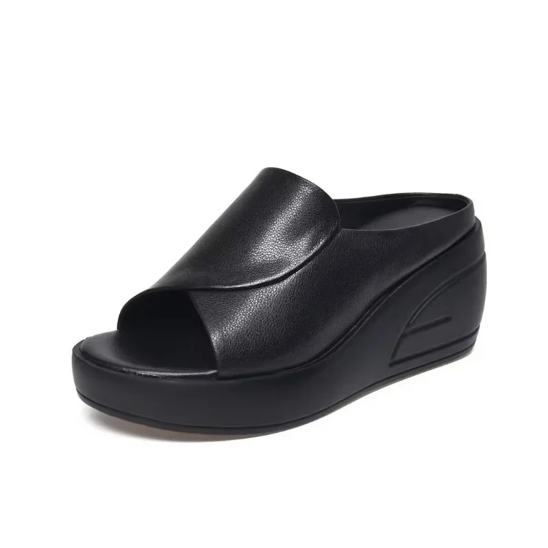 Summer Open Toe Solid Thick Sole Slope Heel Slippers Women Outwear Single Shoes Sandals women sandals