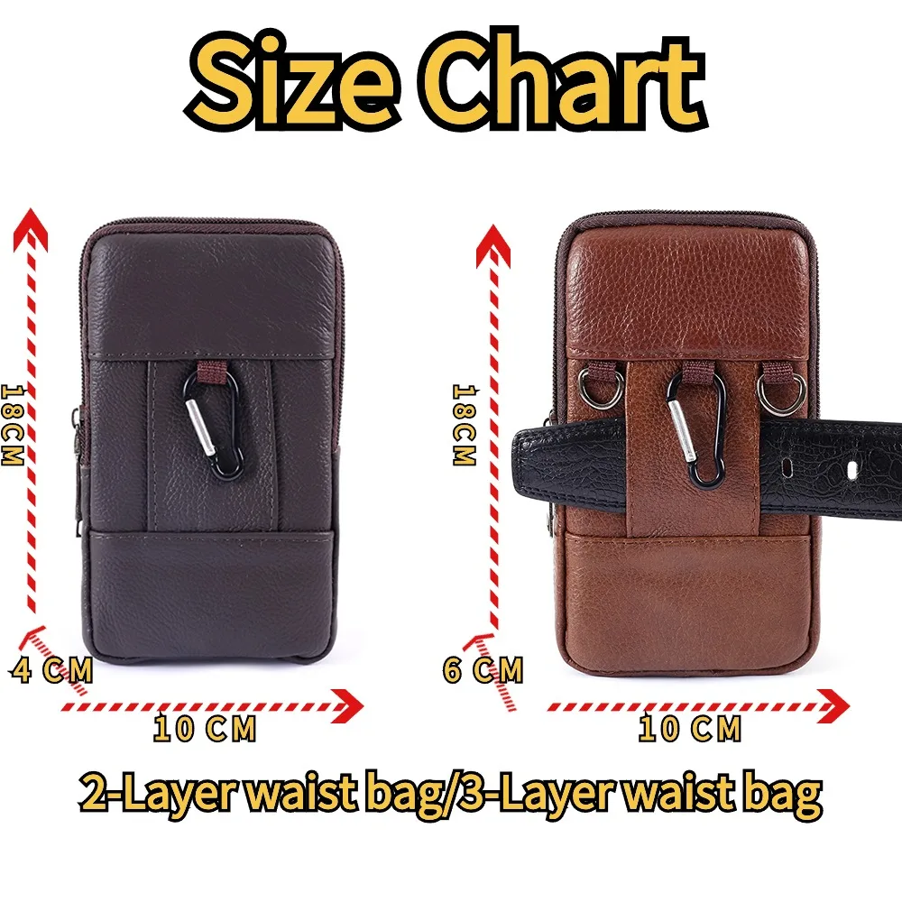 Men's Brown Leather Multi-Layer Buckle Waist Bag with Large Capacity