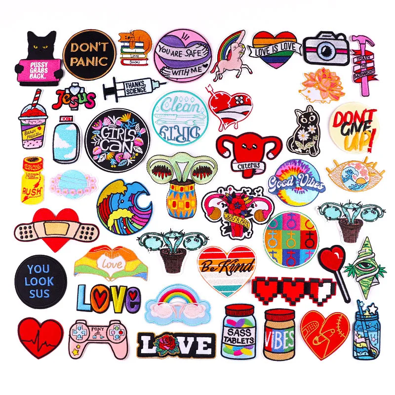 

Cartoon Badges Rainbow Patch Wave Love LGBT Stripes Embroidered Patches For Clothing Uterus Applique Iron On Patches On Clothes