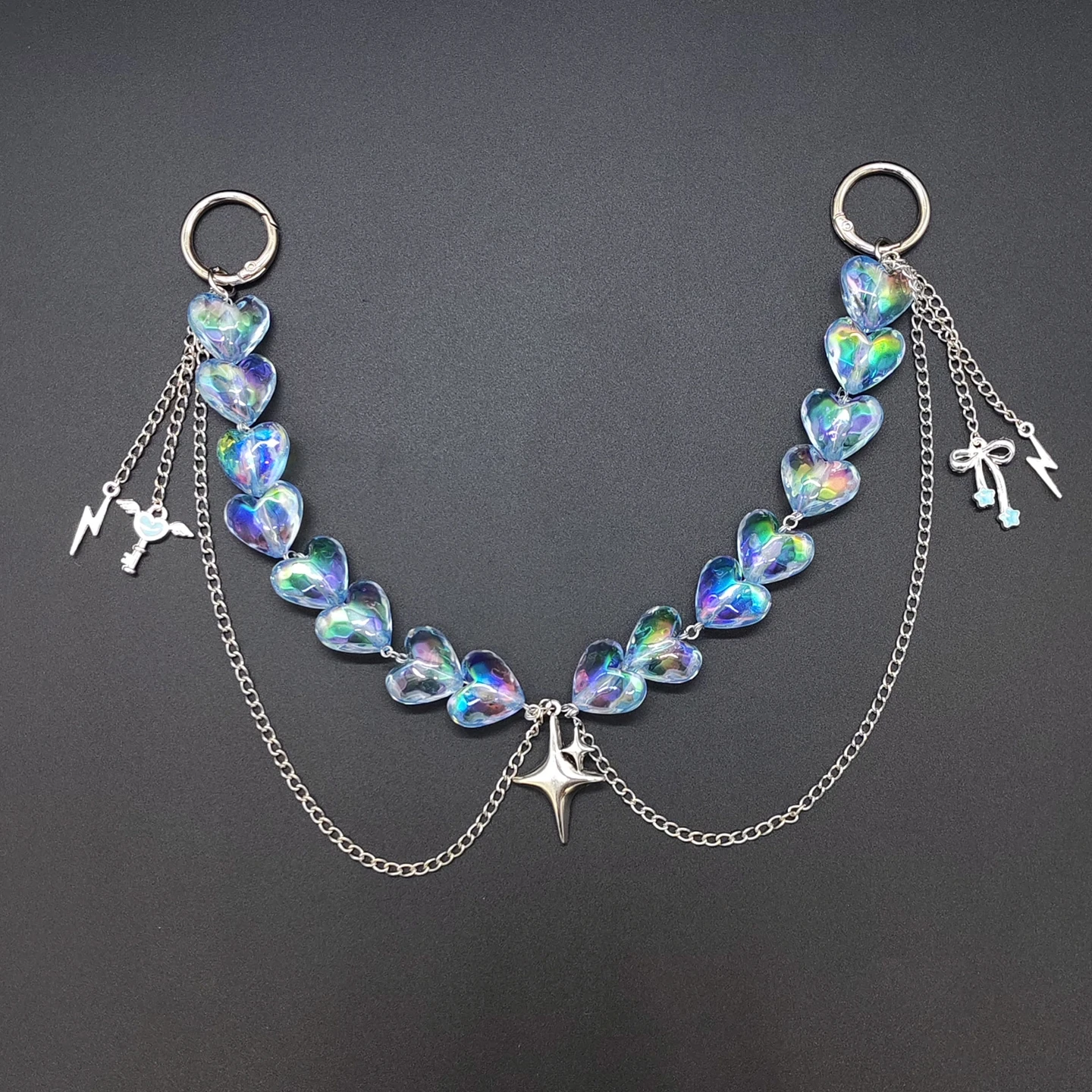 Iridescent Detachable ITA Bag Double Chain Star Heart Pendant DIY Bag Decorative Chain Pain Bag Charm Fashion Waist Chain