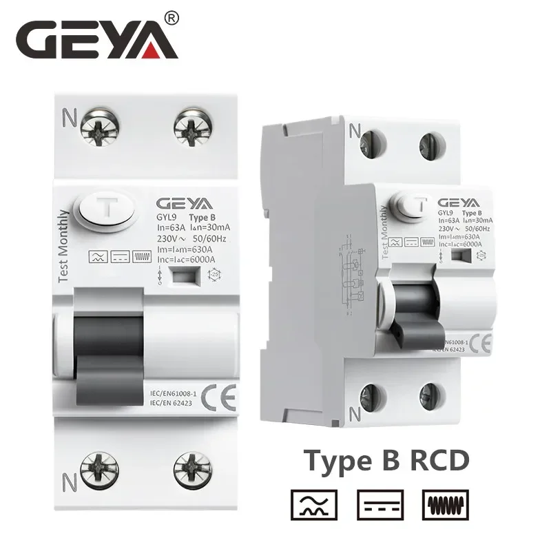 Geya-interruptor Atual Residual dc Elcb tipo de b Rccb 2p 4p 40a 63amp 30ma 100ma 300ma 6ka Rcd