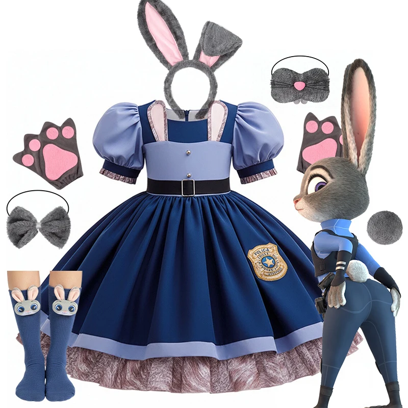 Disney Baby Mädchen Cosplay Zootopia Judy Bunny Kostüm für Kinder Karneval Festival Kleid Kaninchen Polizei Zoo Ausgefallene Kleidung 2026