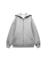 TRAF Women's Fashion Warm Hooded Jacket Fall and Winter Gray Long Sleeve Pocket Zipper Jacket Commuter Casual Women Jacket 2