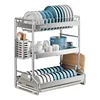 304 Stainless steel dish storage rack Drain water Kitchen multifunctional bowl and plate holder organizer 5