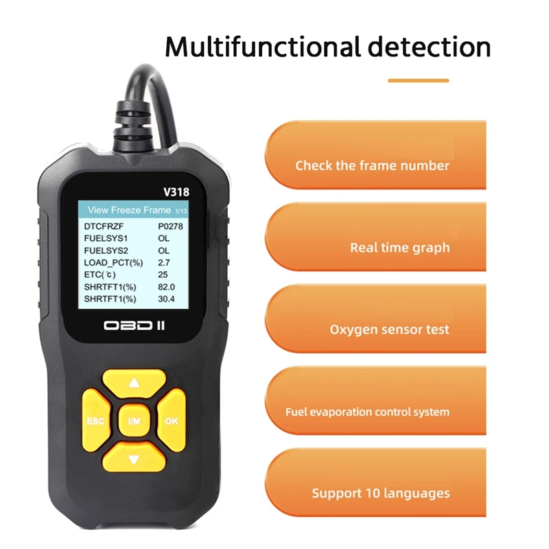 자동차 배터리 테스터, V318 OBD2 스캐너, 지우기 코드 읽기 도구, OBD2 배터리 분석기 테스터