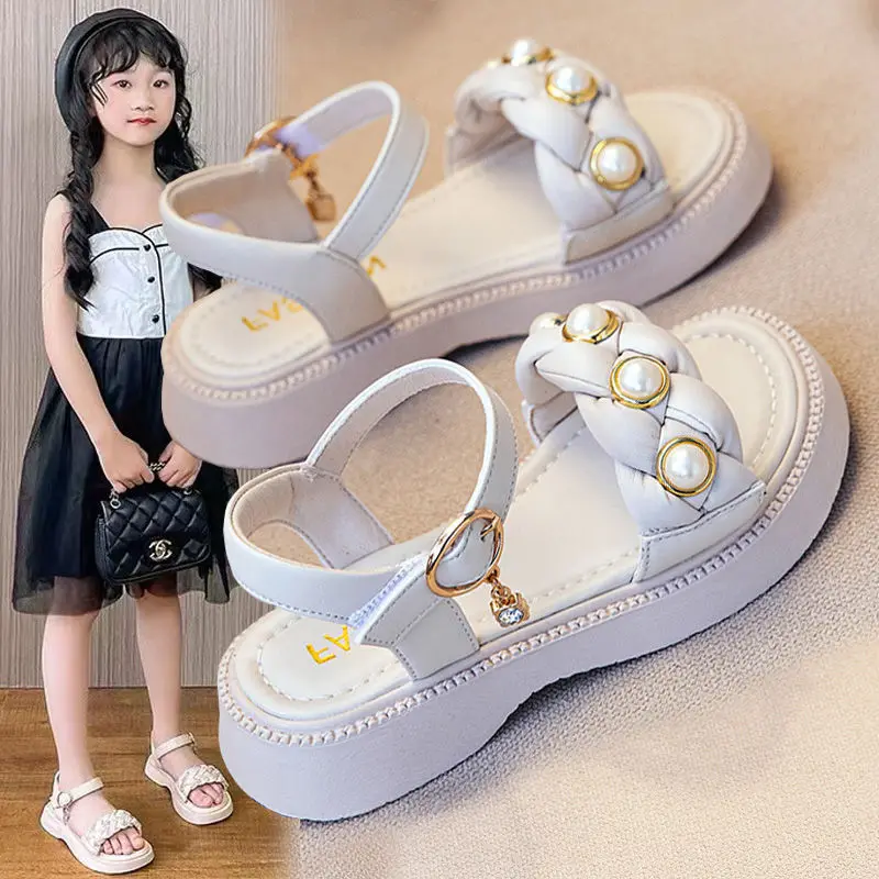 

2021 пляжные Детская летняя обувь; Туфли в стиле «Принцесса» для девочки подросткового возраста; Большой размер; Модная металлическими цепочками; Сандалии для маленьких девочек спортивные сандалии От 3 до 12 лет