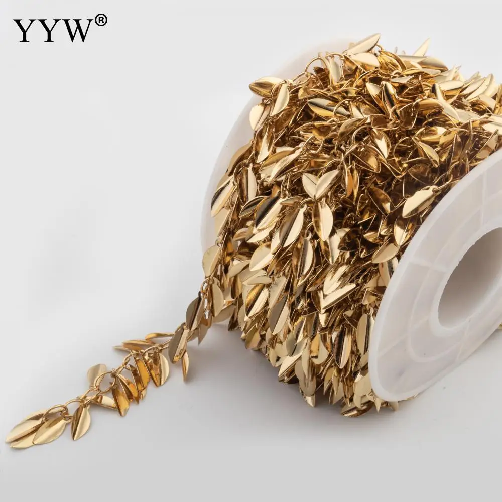 5m/Spool Brass Gold Plated Leaf Charms Bead  High Quality Bulk Chains Diy For Women Necklace Bracelet Jewelry Making Components