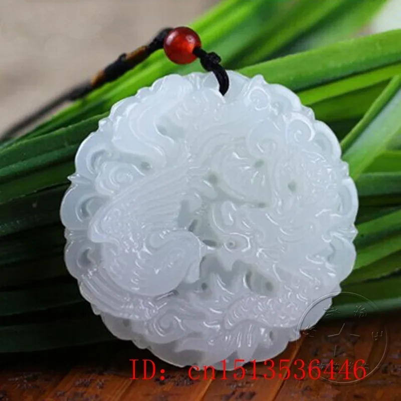 Pendant Necklace Jade Dragon Phoenix Necklace Pendant White Natural Jadeite Charm Jewellery Fashion Accessories Hand Carved Luck Amulet Gifts pendant necklace silver pendant jasper pendant